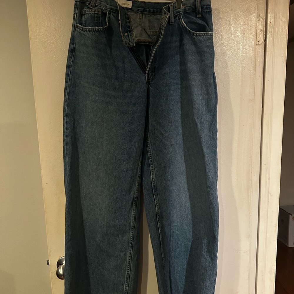 Zara High Waisted Leg Crossover Jeans - Picture 4 of 7